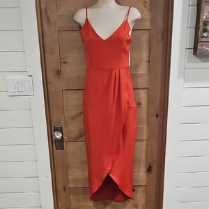 Burnt Orange Slip Midi Dress with Front Tulip Hem. Sz 4-6 Nwt